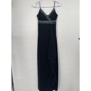 De Laru 3/4 Maxi Dress Women‎ Black Excellent Beaded Ruffle Formal Gown 41812-3